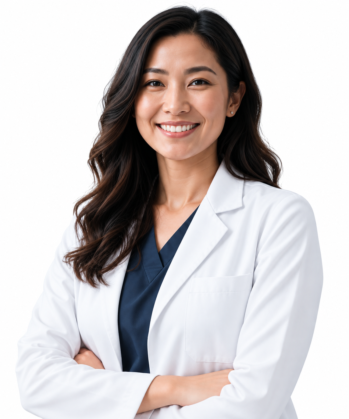 Dr. Sarah Chen, general and cosmetic dentist, in a bright clinical setting